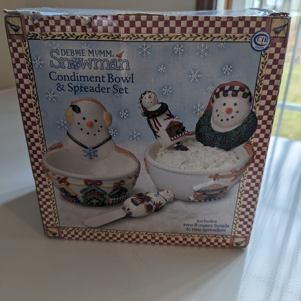 Debbie Mumm Snowman Condiment Bowl & Spreader set